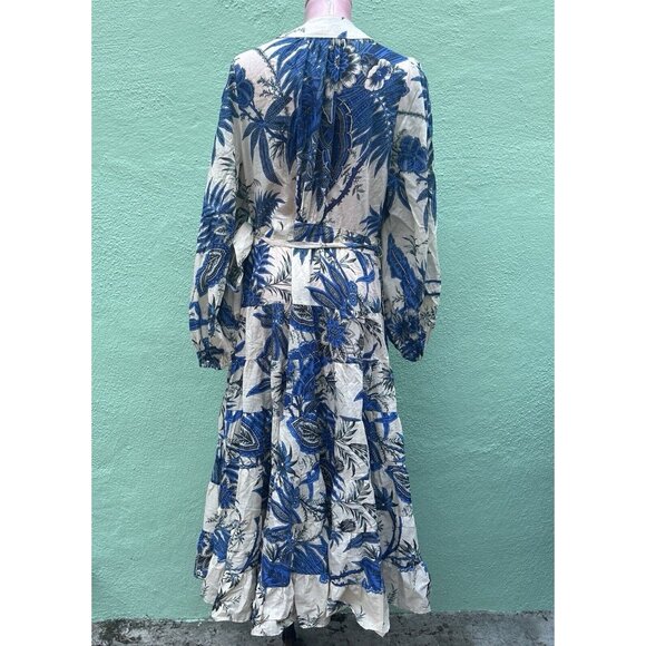 Banana Republic Stampa Dress Long Sleeve Maxi Floral Party Beach Blue White XL - Picture 3 of 10